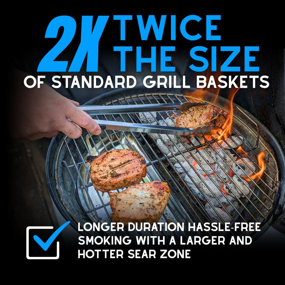 Slow 'N Sear loaded with charcoal highlighting increased capacity and longer burn times