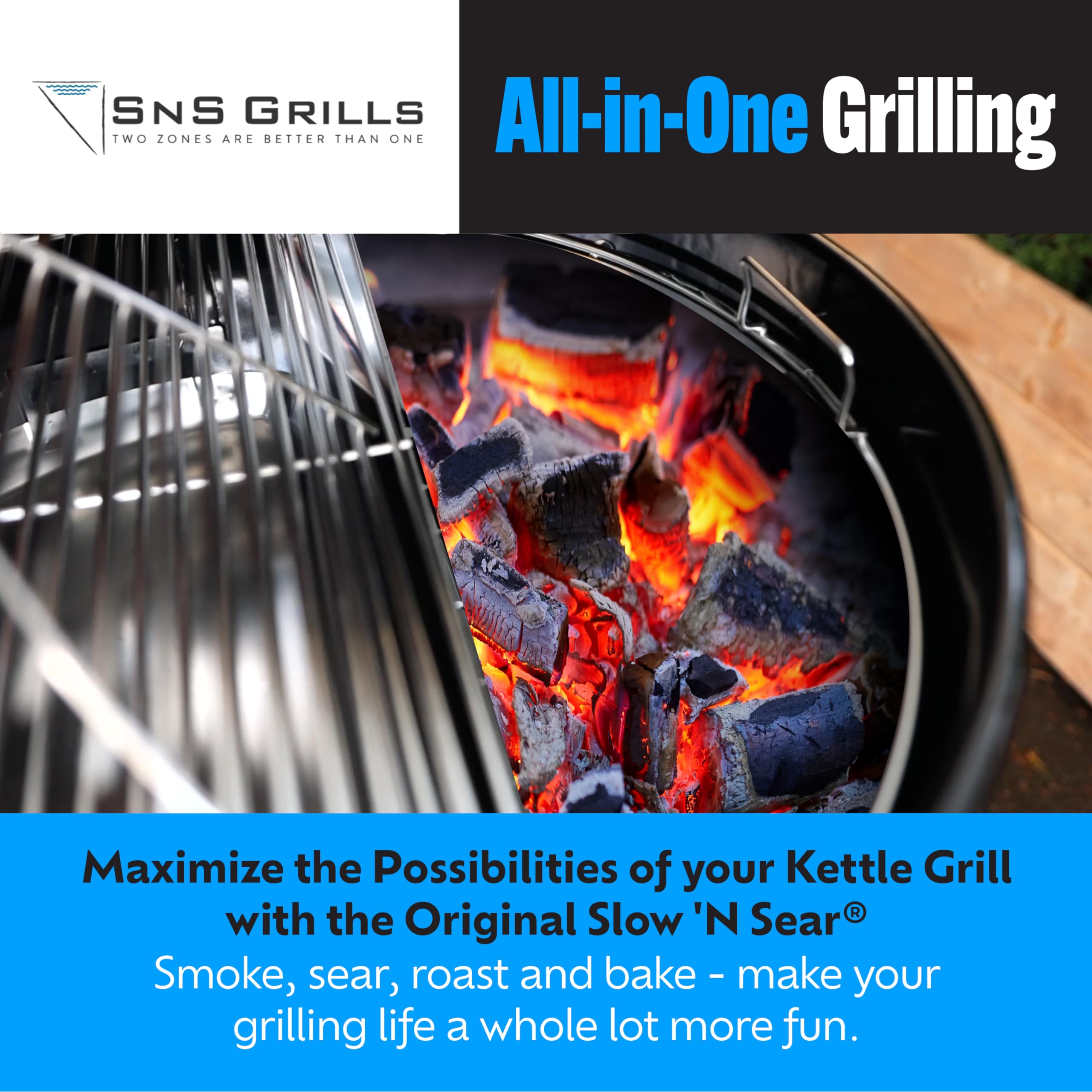 Slow 'N Sear charcoal ramp detail directing heat for consistent zones benefit