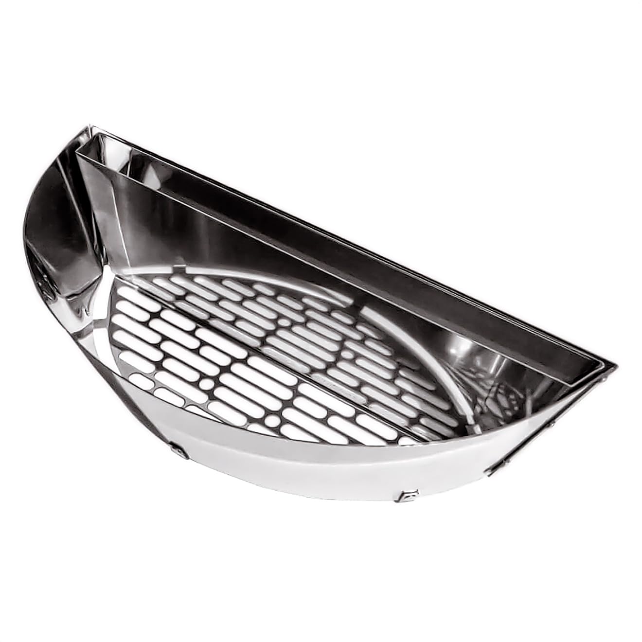 Slow 'N Sear front view showing durable stainless steel and secure fit benefit