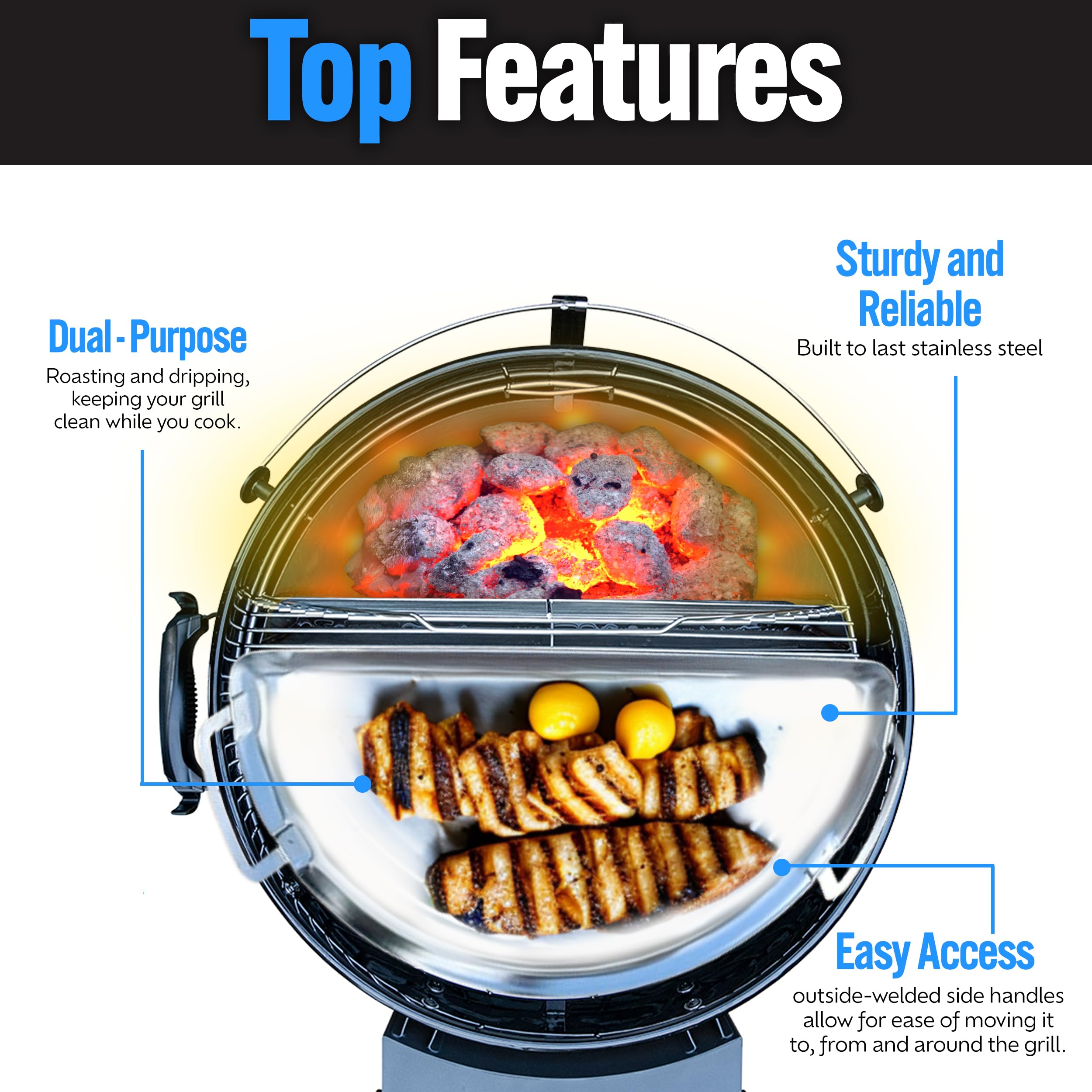 Slow 'N Sear pan installed beside Slow 'N Sear insert improves airflow and heat