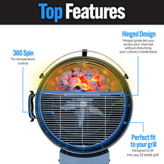 Slow 'N Sear EasySpin rotation handle close-up demonstrating precise food positioning benefit