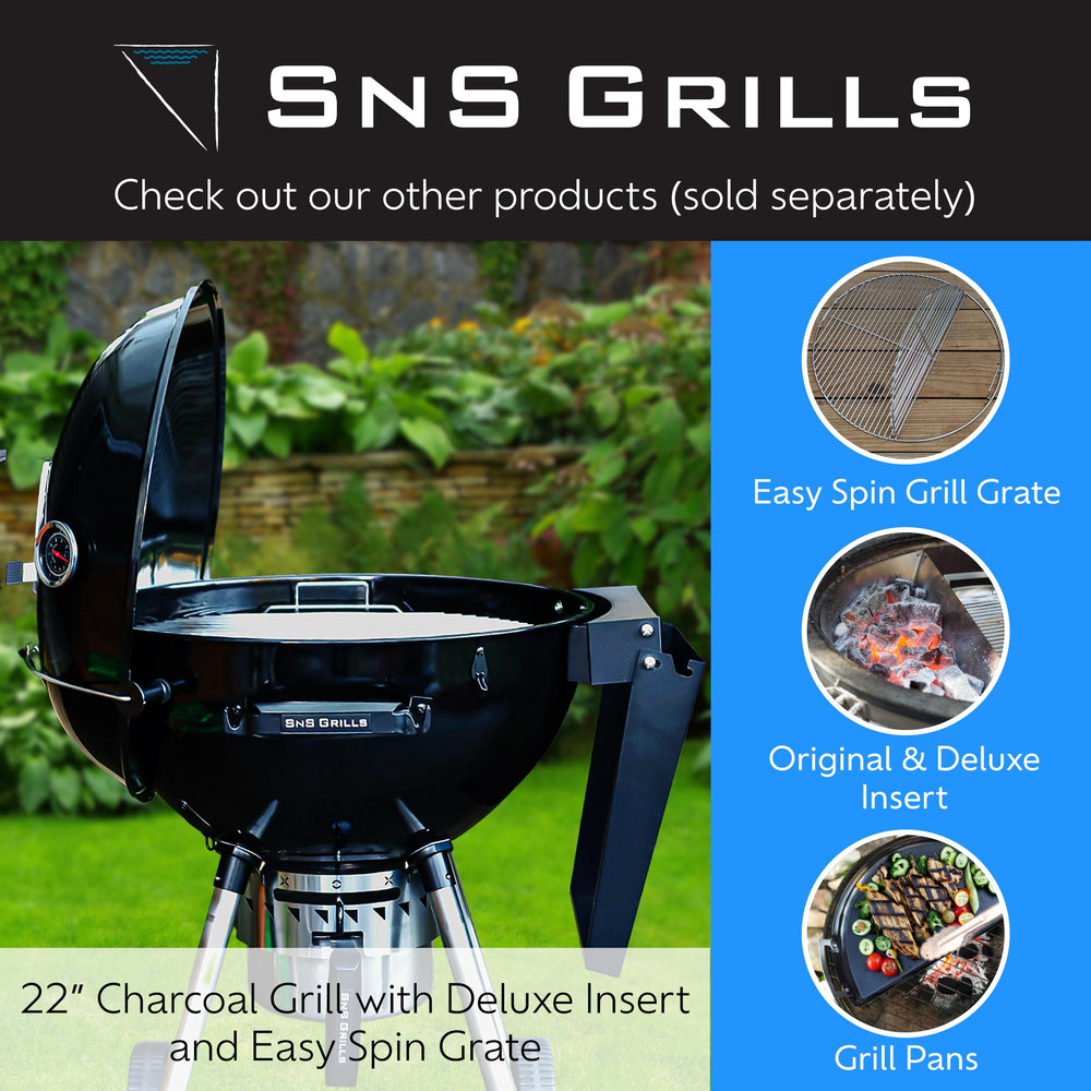 Slow 'N Sear EasySpin sized beside utensils to show scale and easy handling benefit
