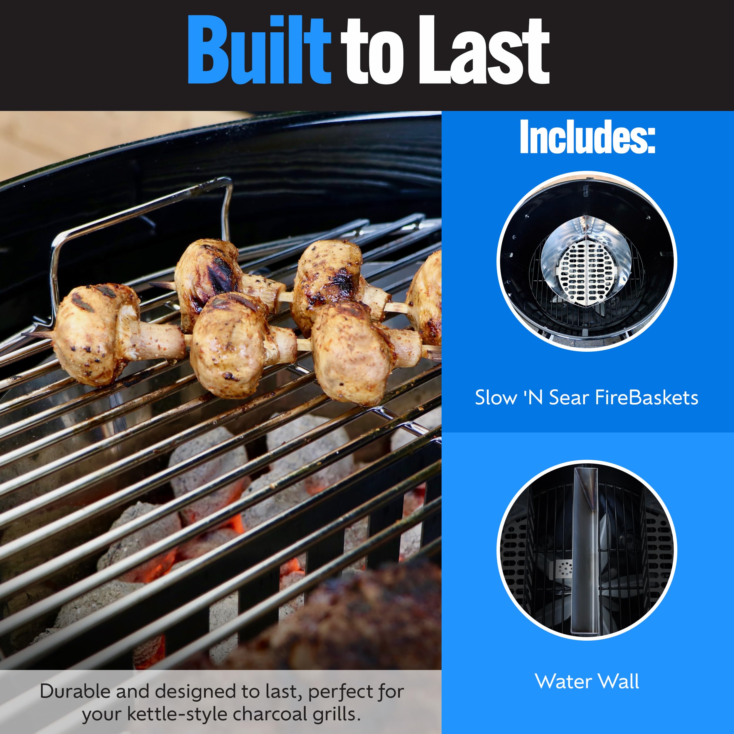 Slow 'N Sear FireBasket loaded with charcoal offering extended burn time