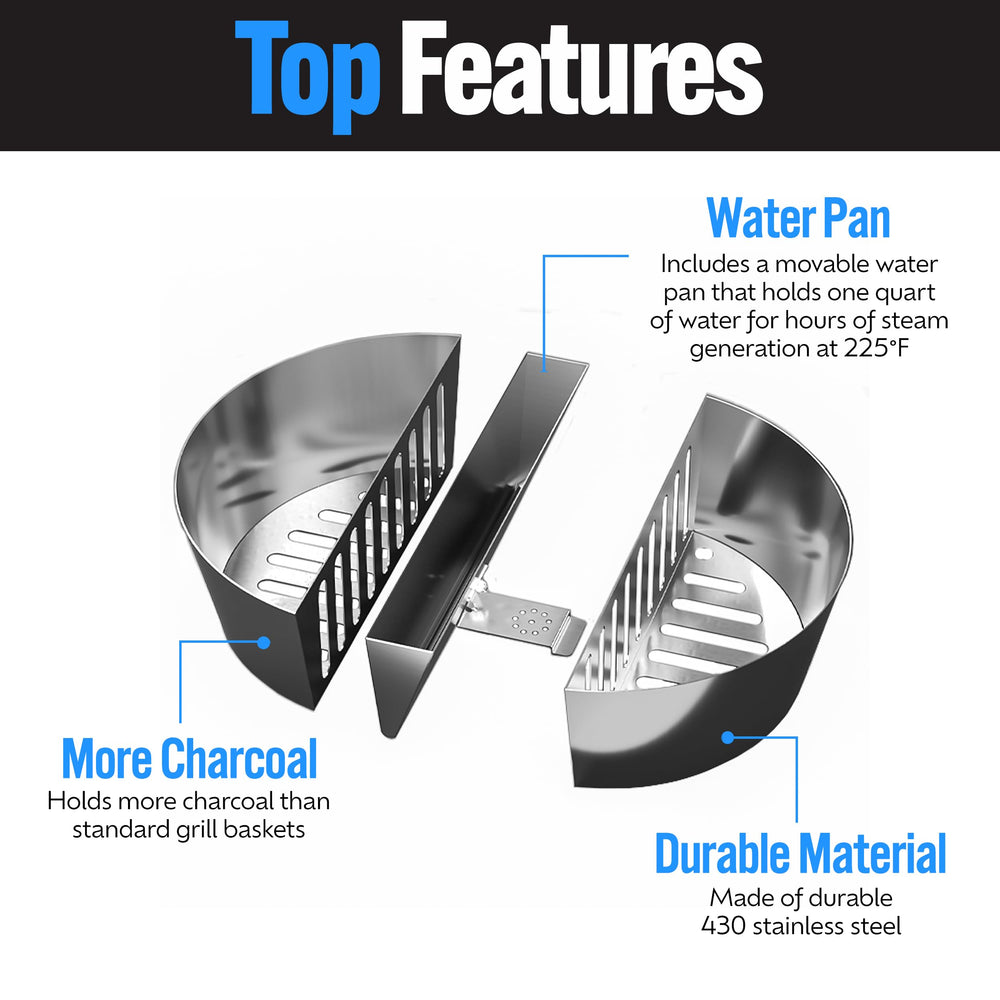 Slow 'N Sear FireBasket side profile fitting under grill grate for even heat