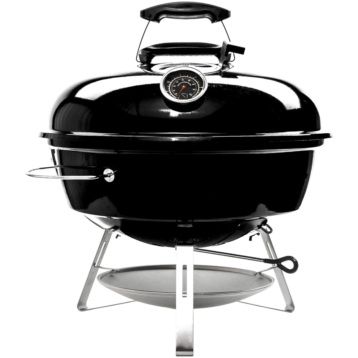 Slow 'N Sear front view showing compact kettle and portable benefits
