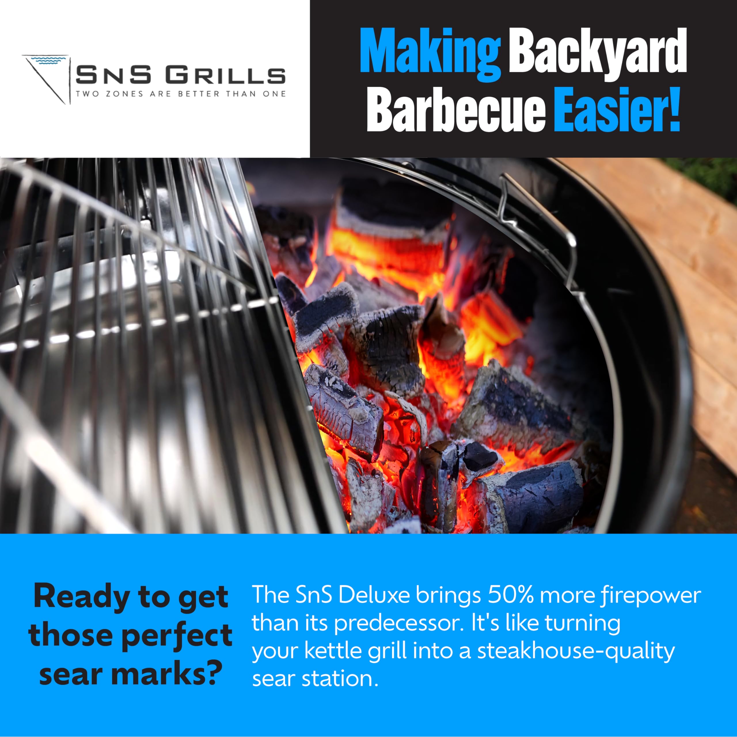 Slow 'N Sear installed in 22" Weber kettle showing two-zone functionality benefit