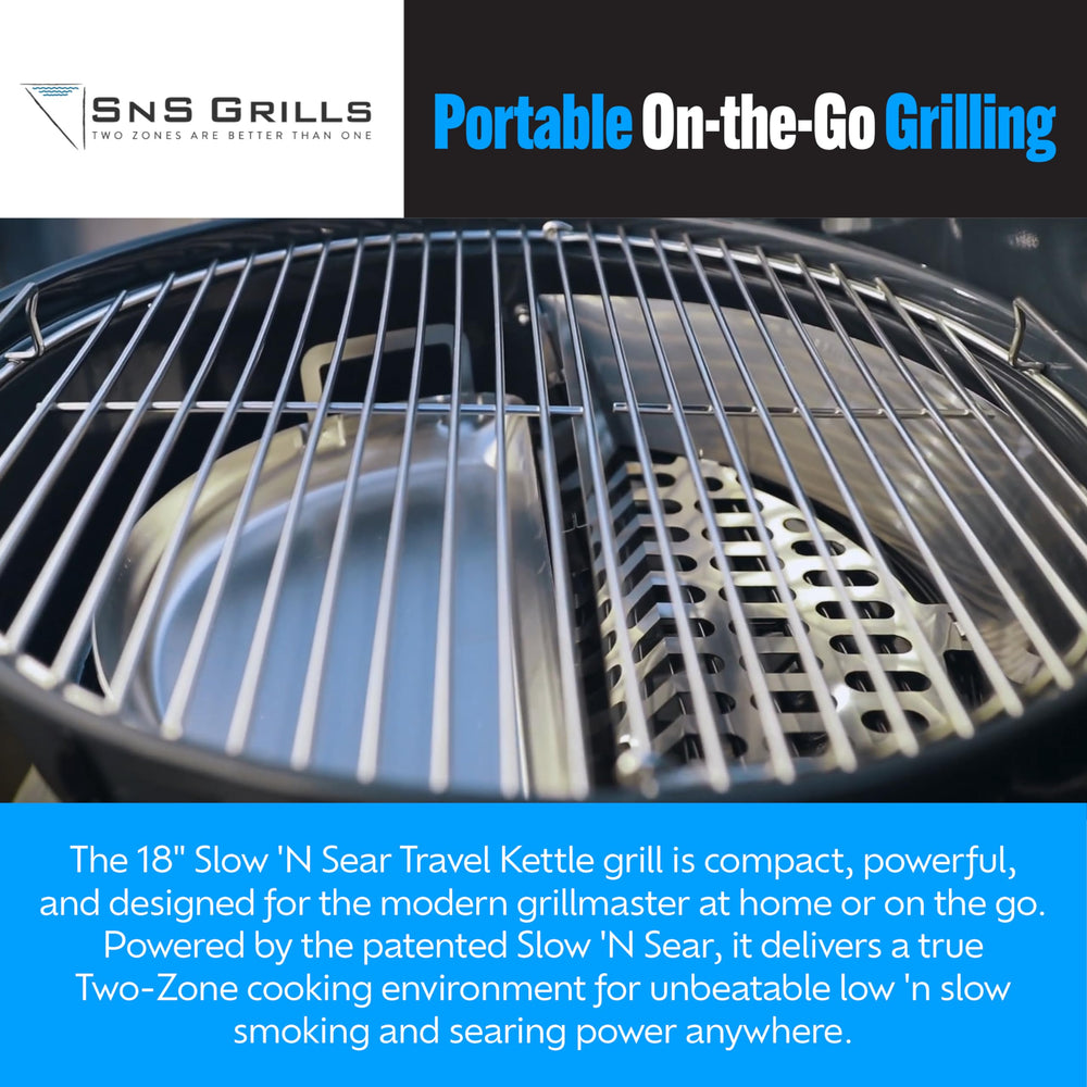 Slow 'N Sear lid cradle and probe port visible for accurate temperature checks