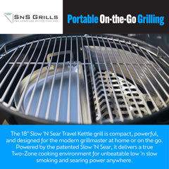 Slow 'N Sear lid cradle and probe port visible for accurate temperature checks