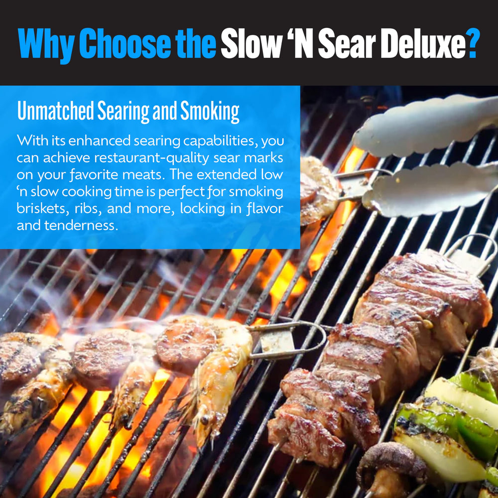 Slow 'N Sear in backyard setting showing reliable smoking and searing benefit