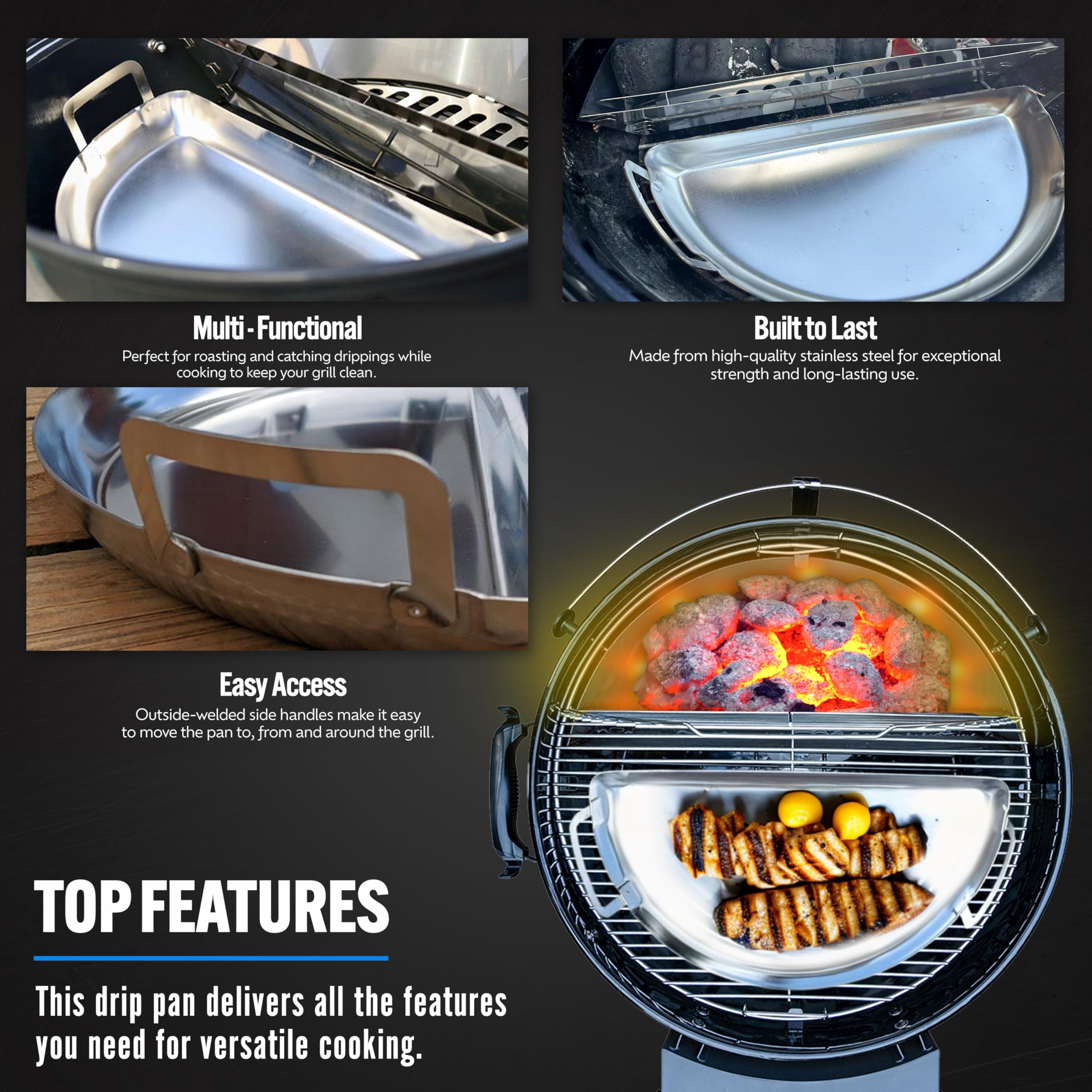Slow 'N Sear pan placed in a travel kettle demonstrating compact, efficient fit
