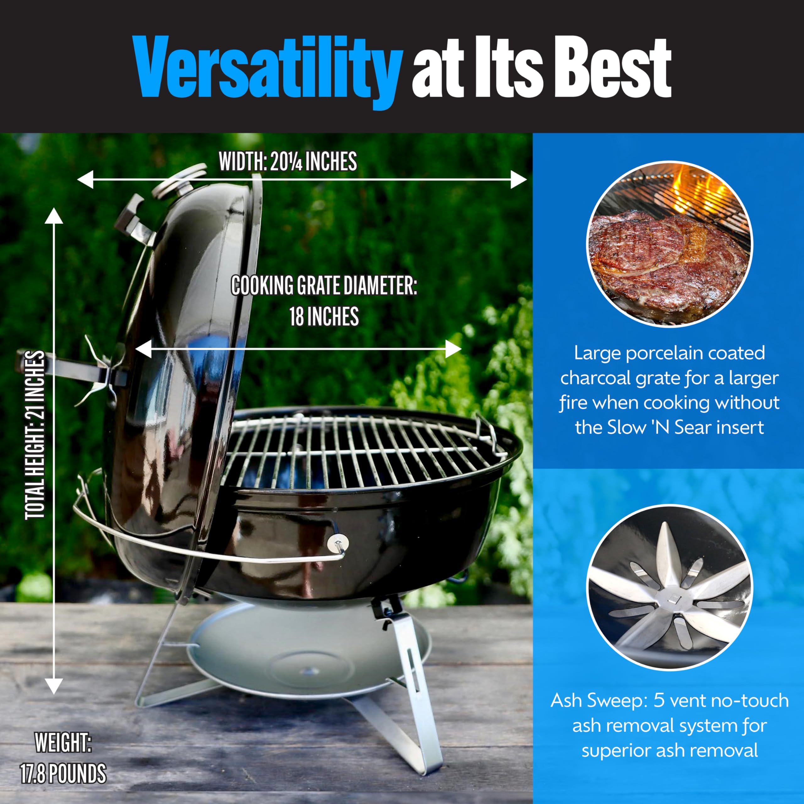 Slow 'N Sear grill packed in trunk showing travel-ready convenience