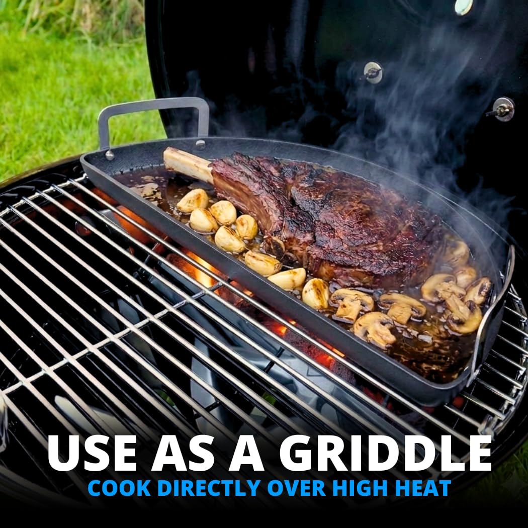 Slow 'N Sear size comparison next to charcoal basket clarifying fit on 18-inch kettle