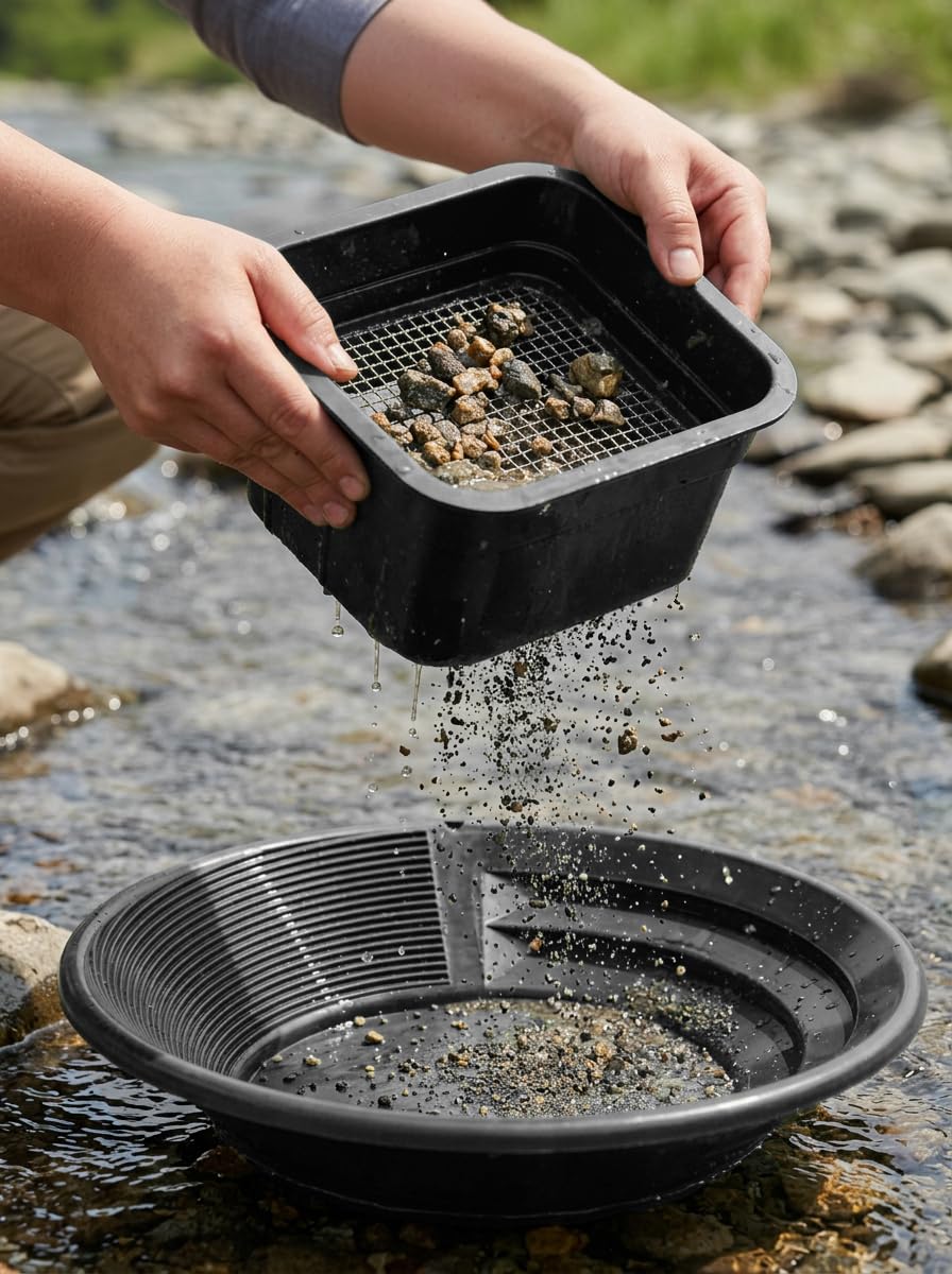 Sluice Fox next to five-gallon bucket for clear size and portability comparison