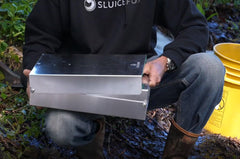 Sluice Fox riffles and matting close-up trapping fine gold particles