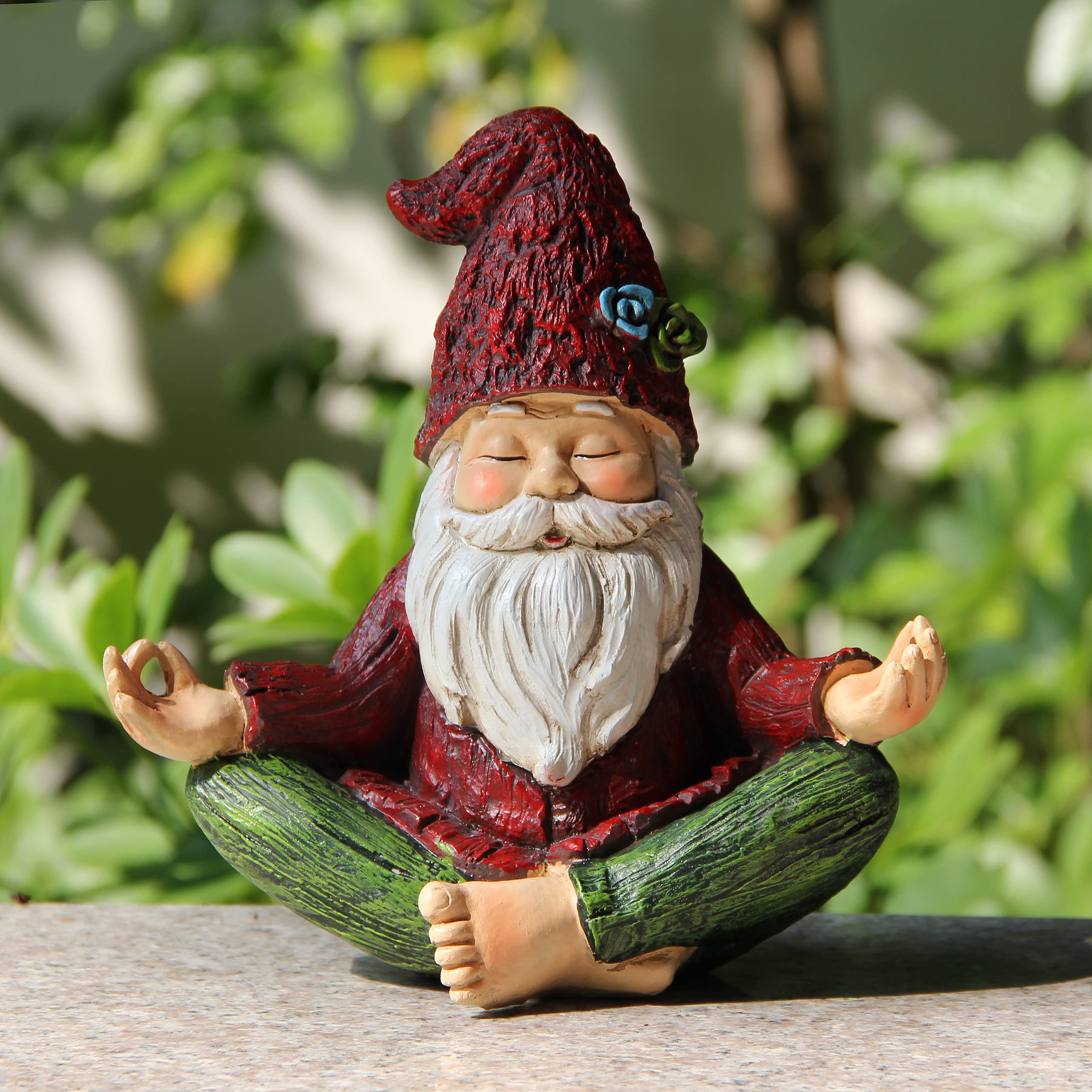 Smadeer gnome front view showing colorful paint and meditative pose for visual appeal