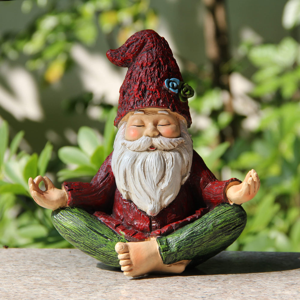 Smadeer gnome front view showing colorful paint and meditative pose for visual appeal