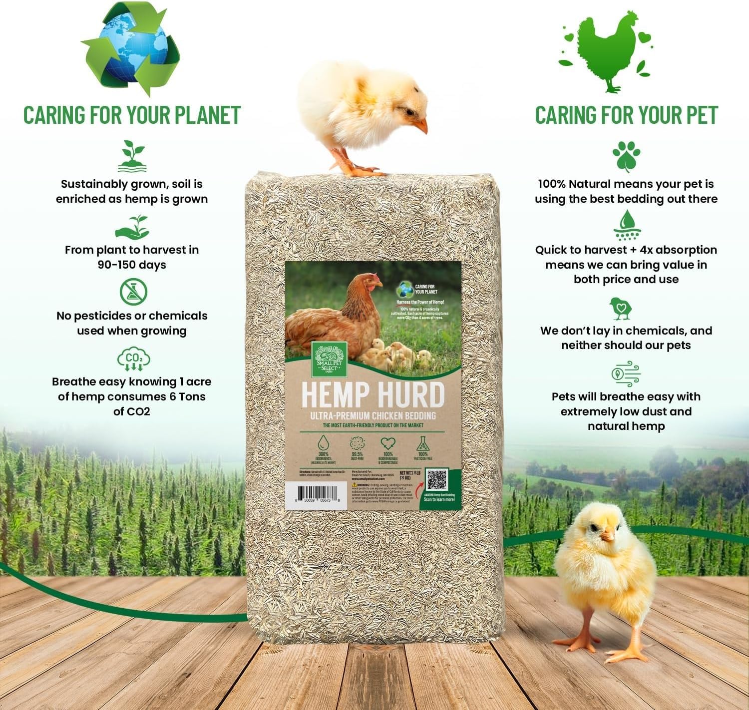 Small Pet Select label close-up showing composition and compostable claim