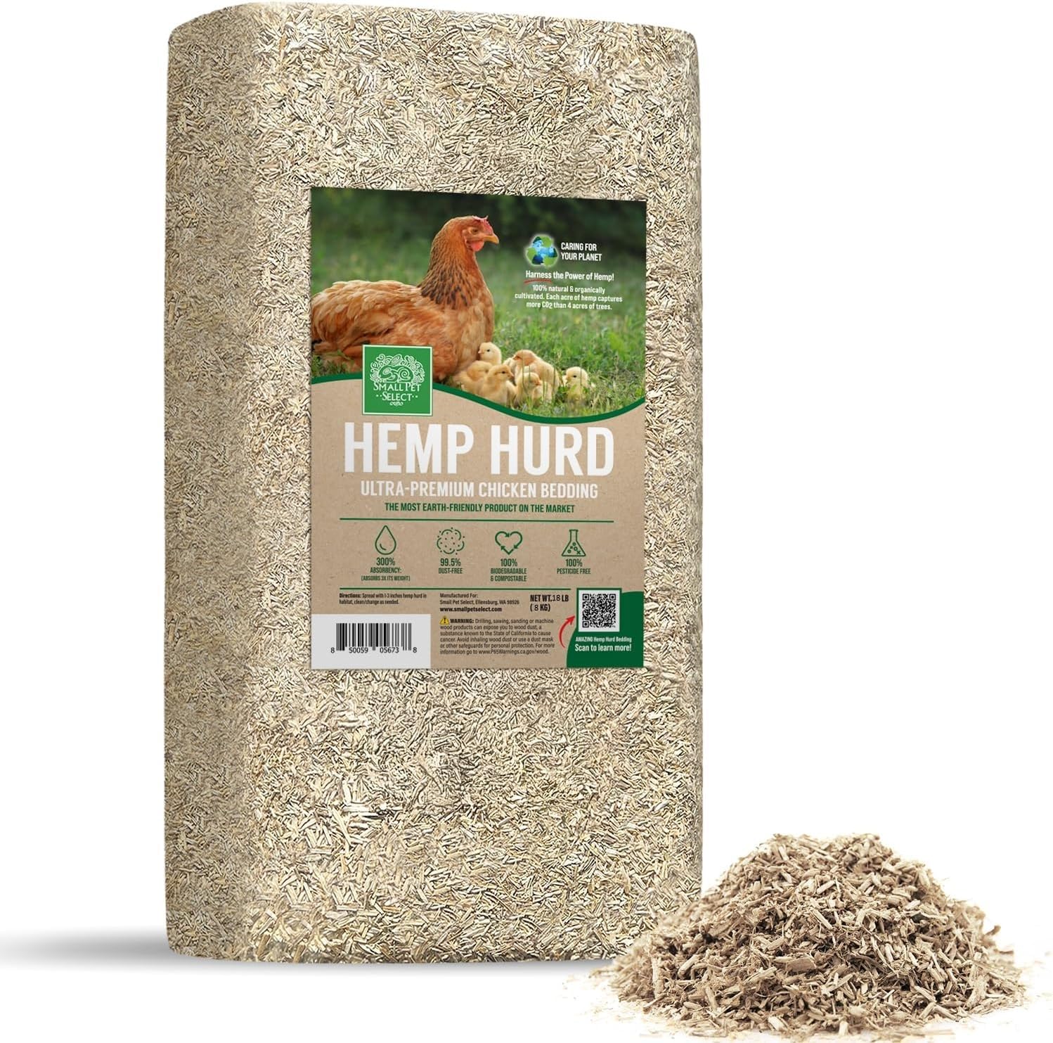 Small Pet Select front packaging showing 18 lb bag and eco benefits