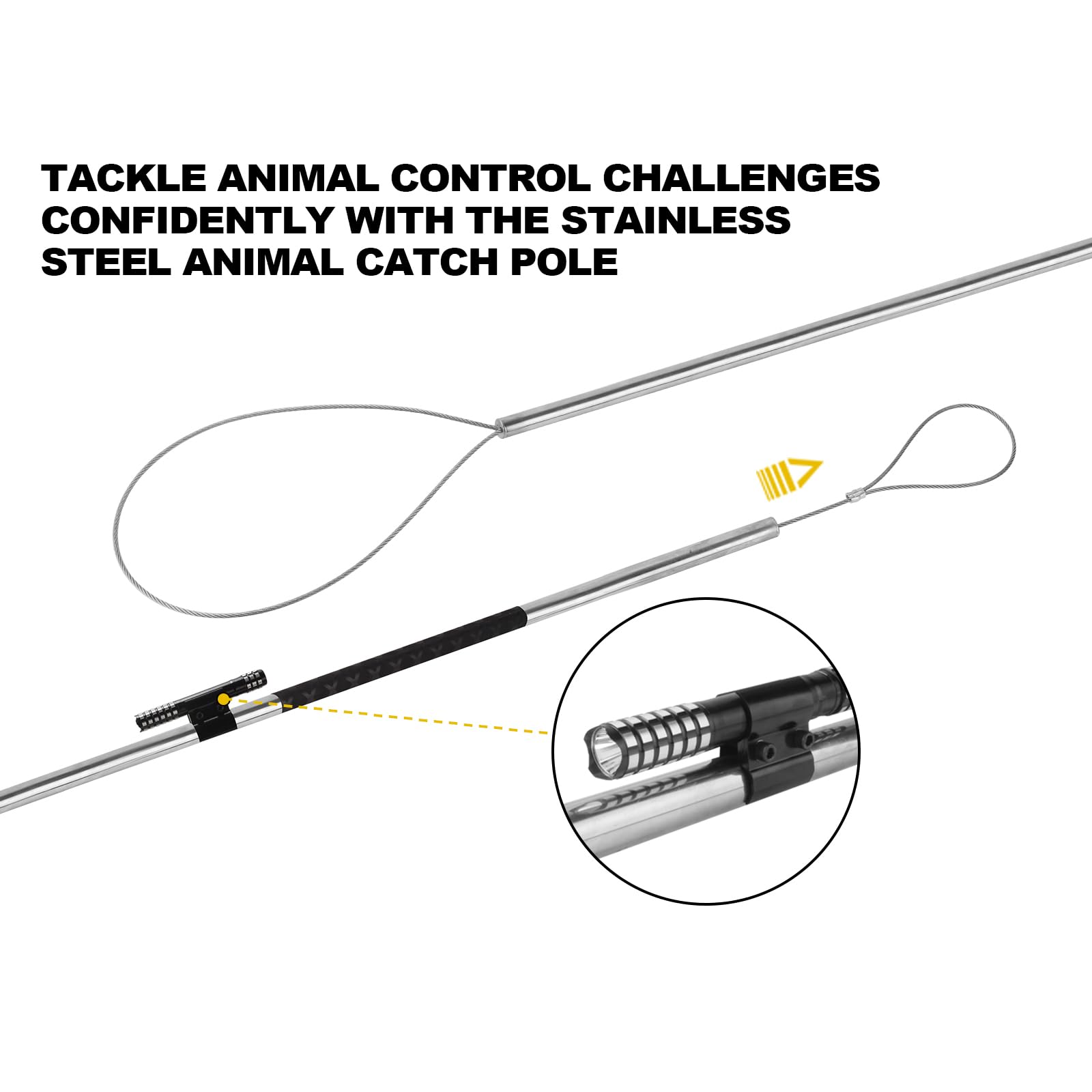 Smarkey pole next to a ruler for scale showing 45-inch reach and portability benefit
