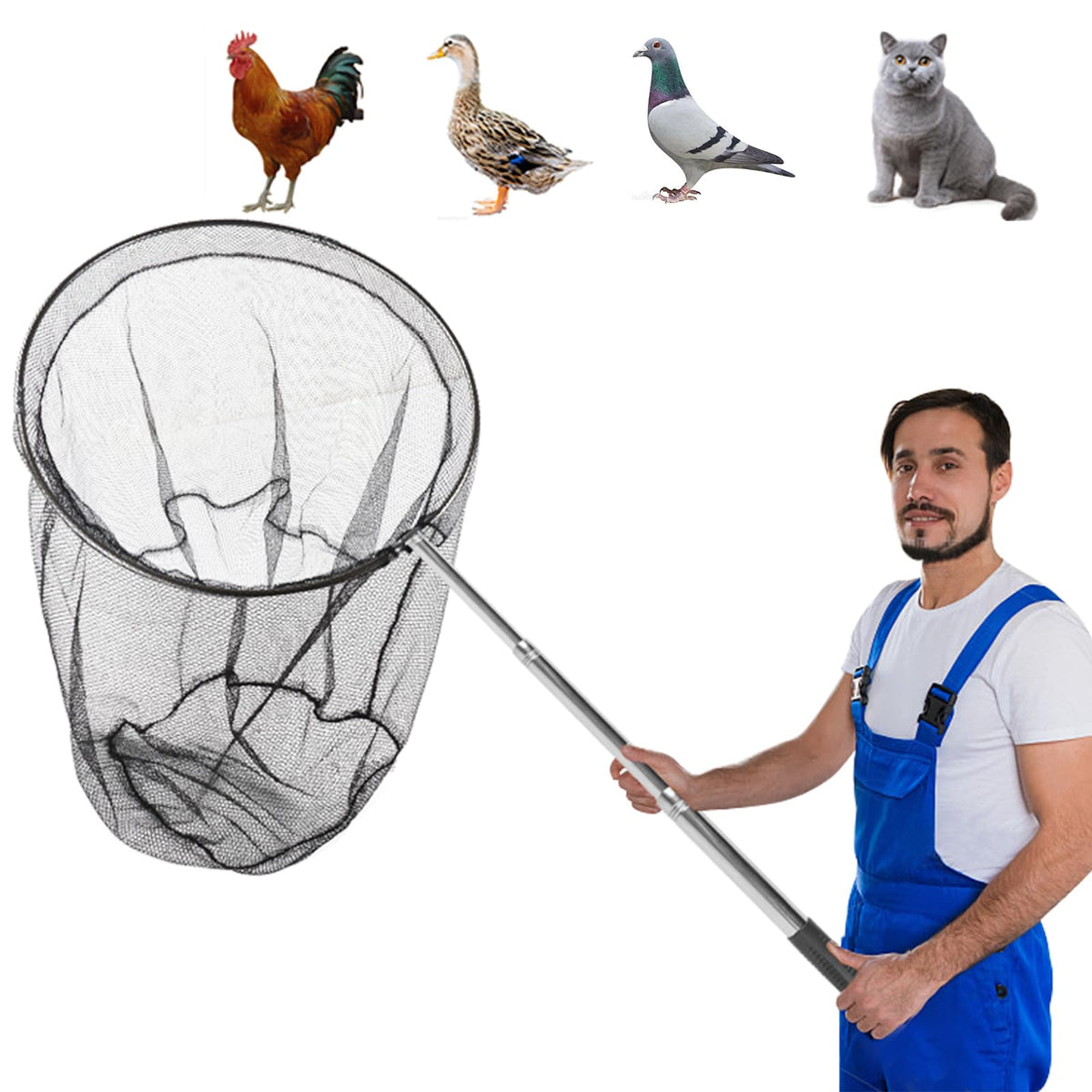 Smarkey front view of animal net showing full assembly and easy-grip handle
