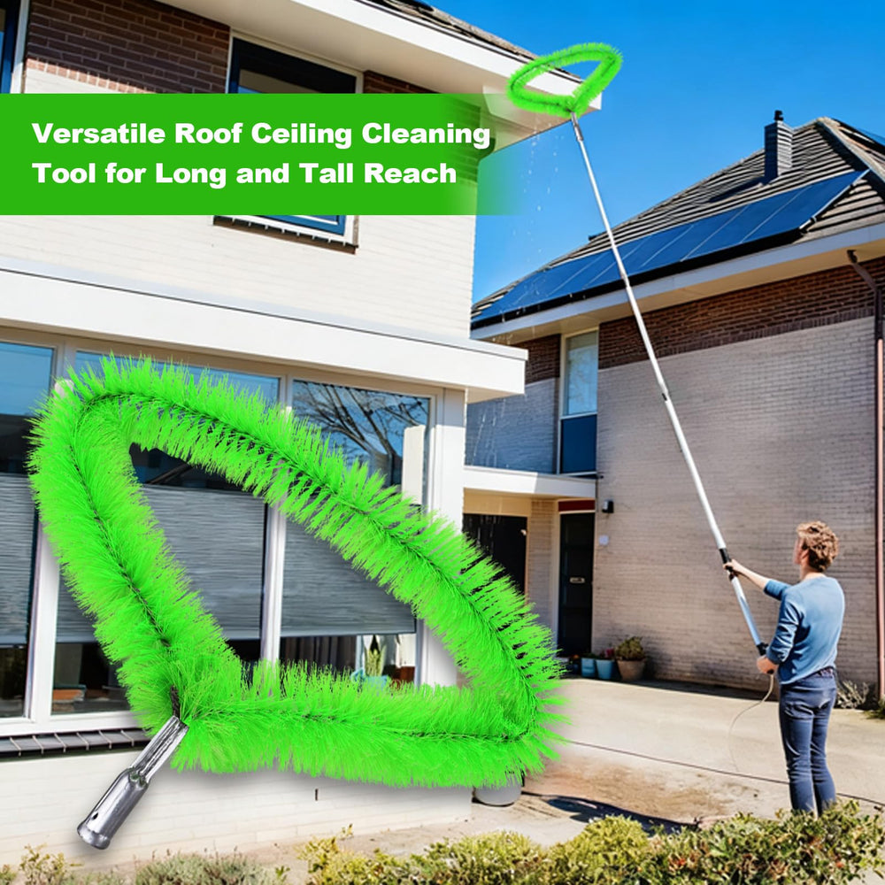 Smarkey brushing leaves from gutter to prevent blockages and backups