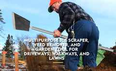 Smarkey in use scraping moss from wall for efficient garden cleanup
