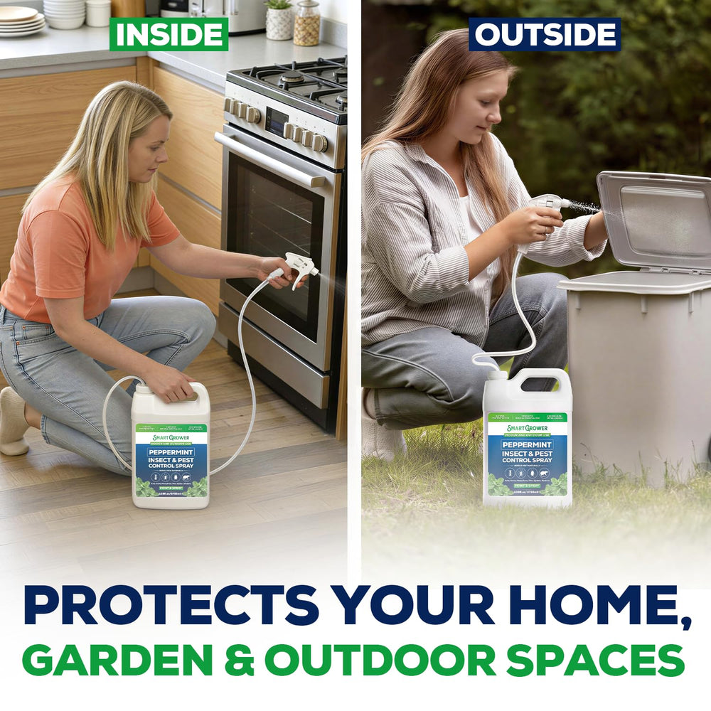 Smart Grower 128oz bottle stored on garage shelf illustrating convenient large-volume supply