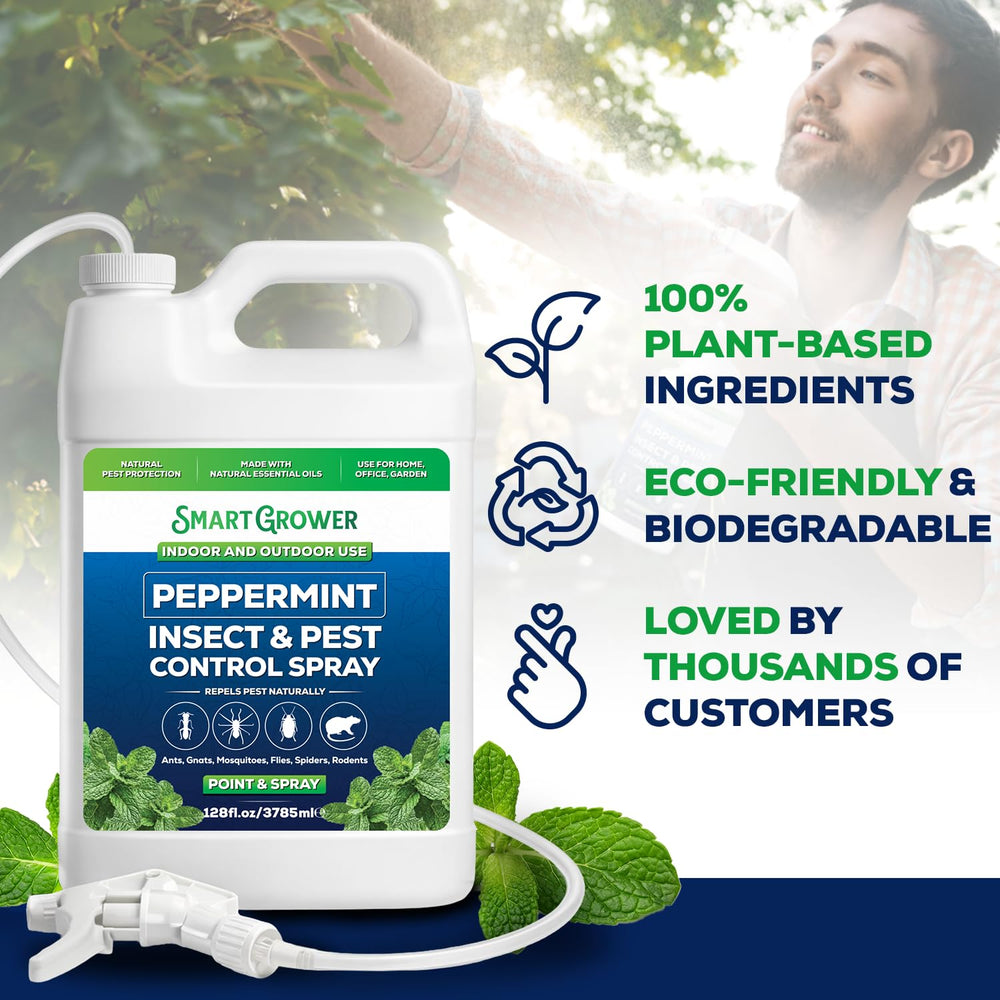 Smart Grower packaging close-up highlighting extra strength peppermint oil and features