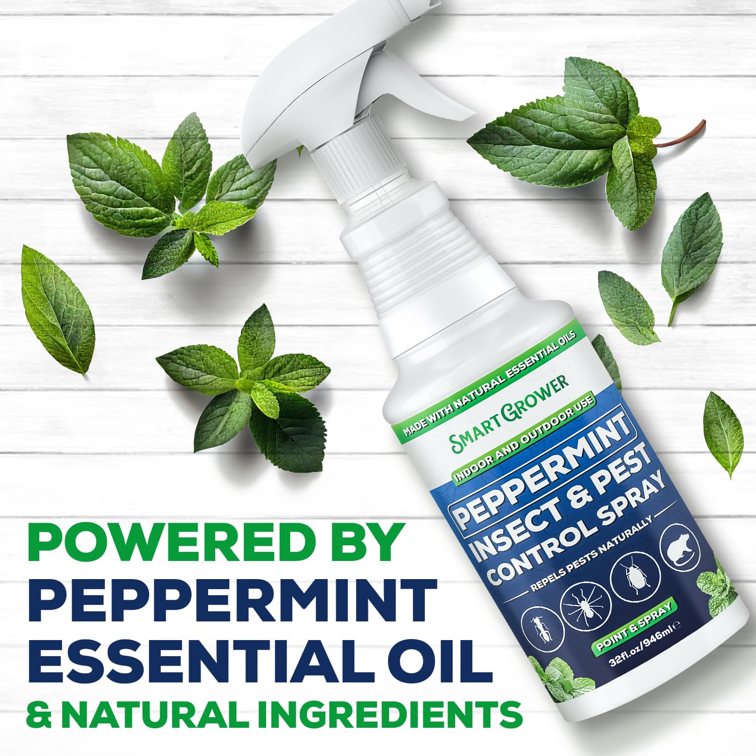 Smart Grower spray in use indoors applying peppermint barrier for pest deterrent