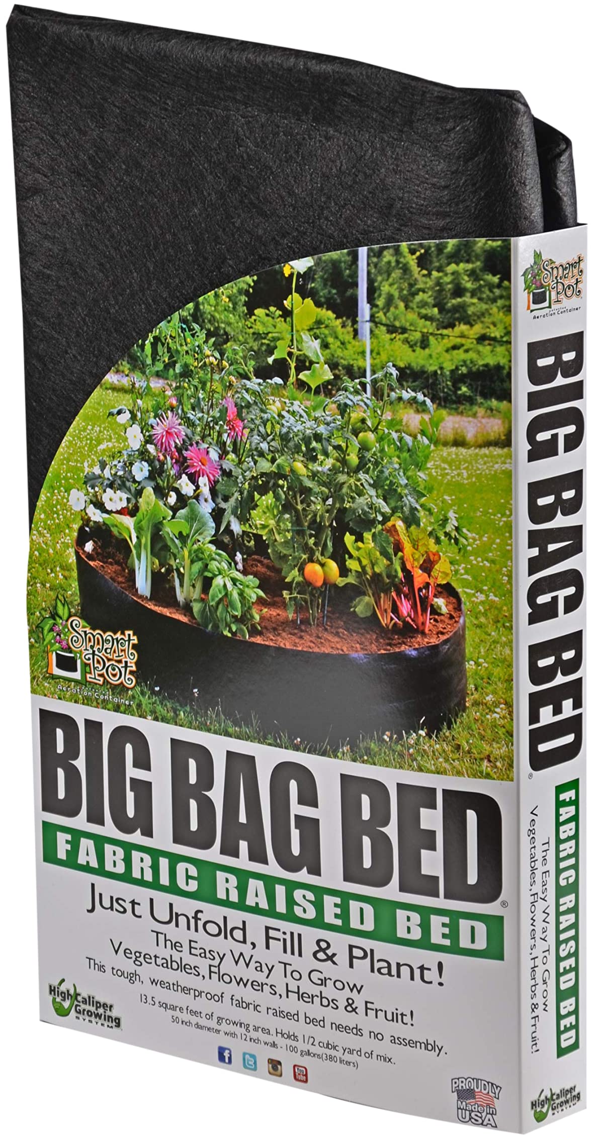 SMART POT front view of unfolded raised bed showing generous planting area and quick setup benefit