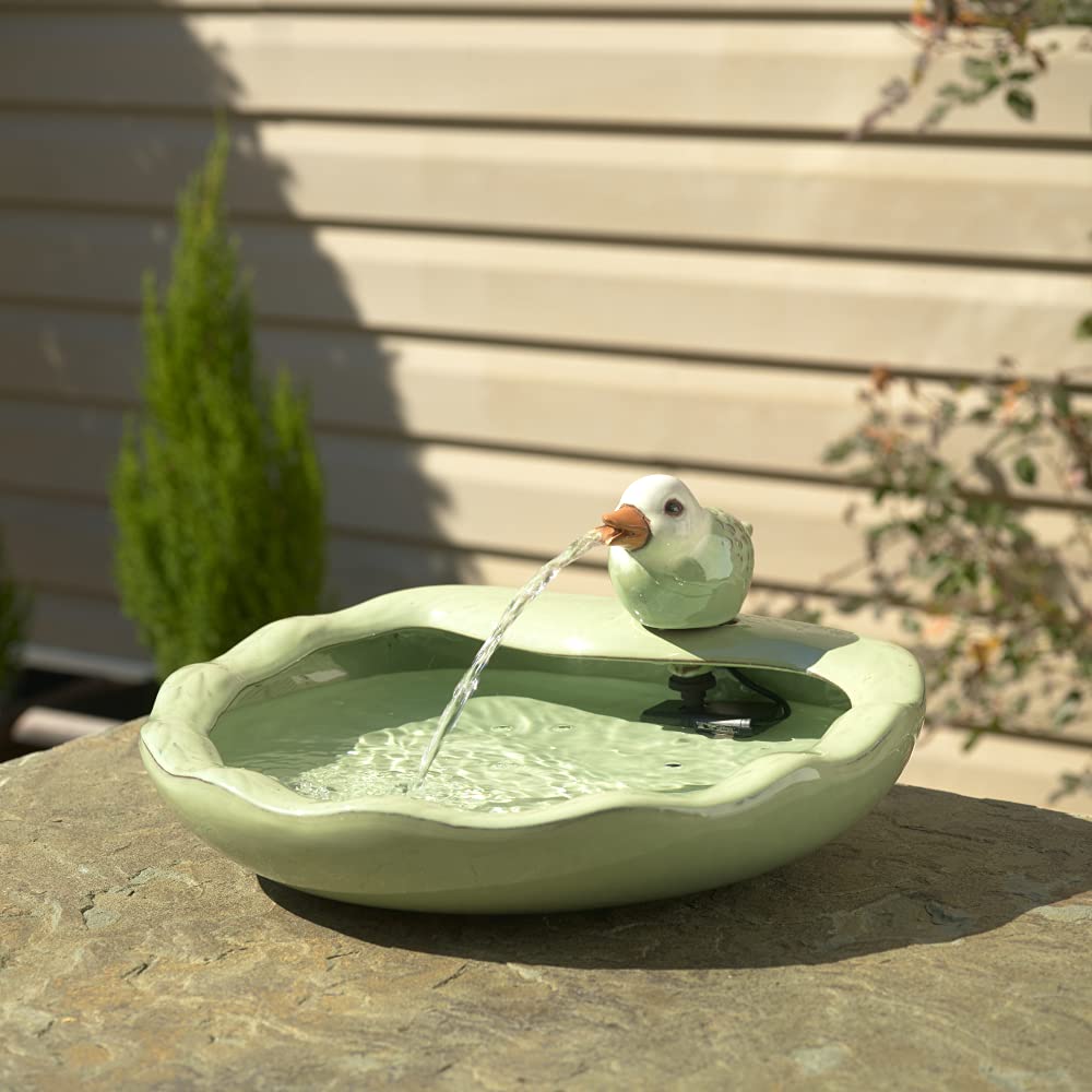 Smart Solar fountain in patio setting demonstrating tranquil water feature enhancing outdoor space benefit