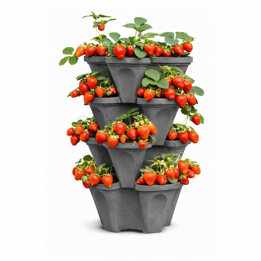 smart spring front view slate gray showing stackable tiers and planting pockets benefits space saving