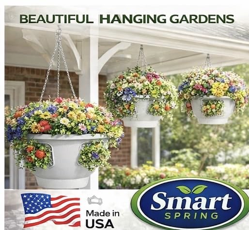 smart spring basket hung from deck railing showing space-saving garden benefit