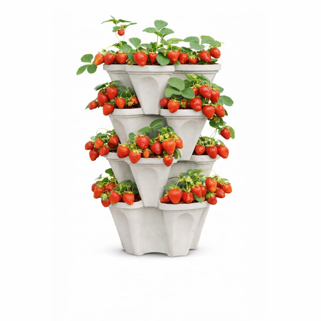 smart spring front view of 4-tier stone planter showing compact space-saving design