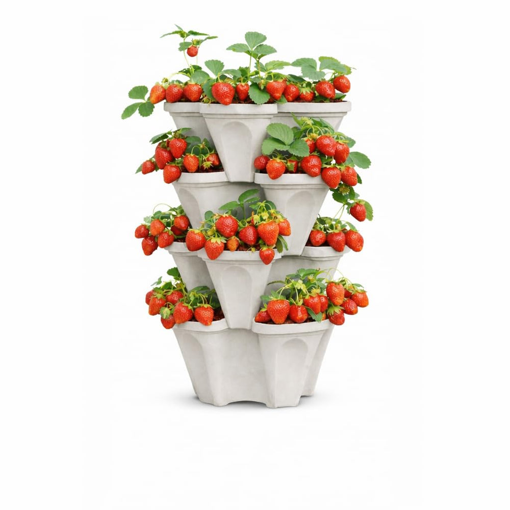 smart spring front view of 4-tier stone planter showing compact space-saving design