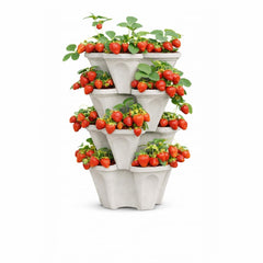 smart spring front view of 4-tier stone planter showing compact space-saving design