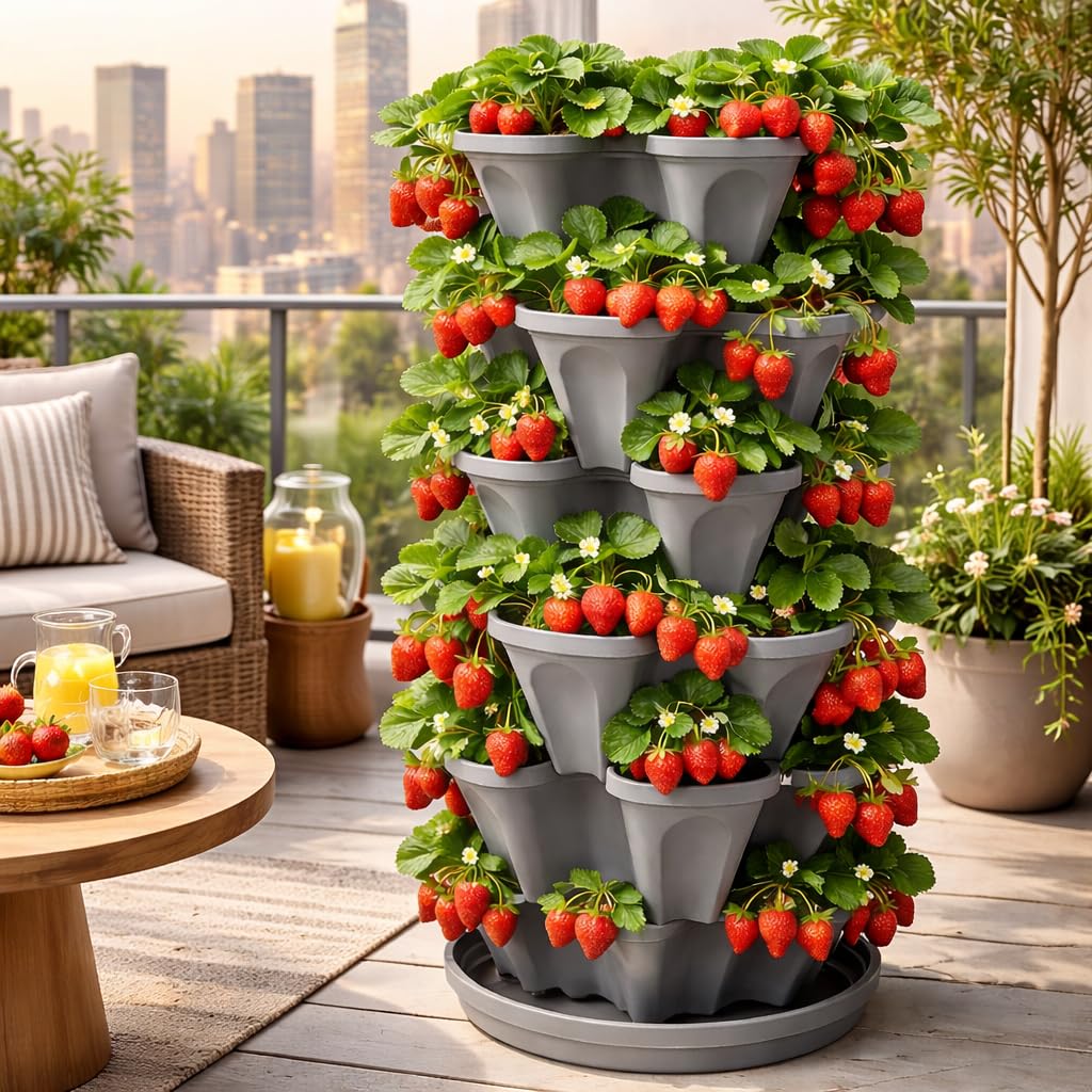 smart spring tower with pvc stabilizer installed showing added support and irrigation benefit