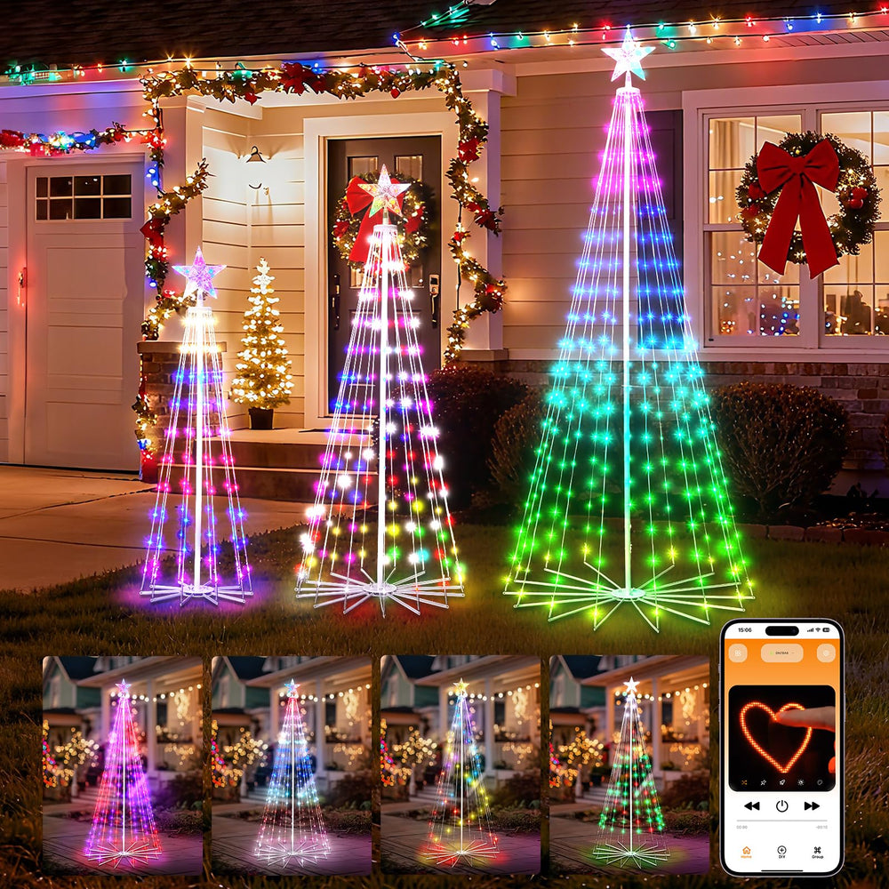SmartDawn cone tree front view showing three heights and vibrant colors