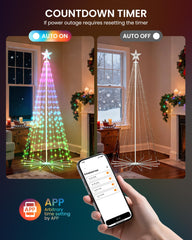 SmartDawn cone trees in yard creating layered outdoor holiday ambiance