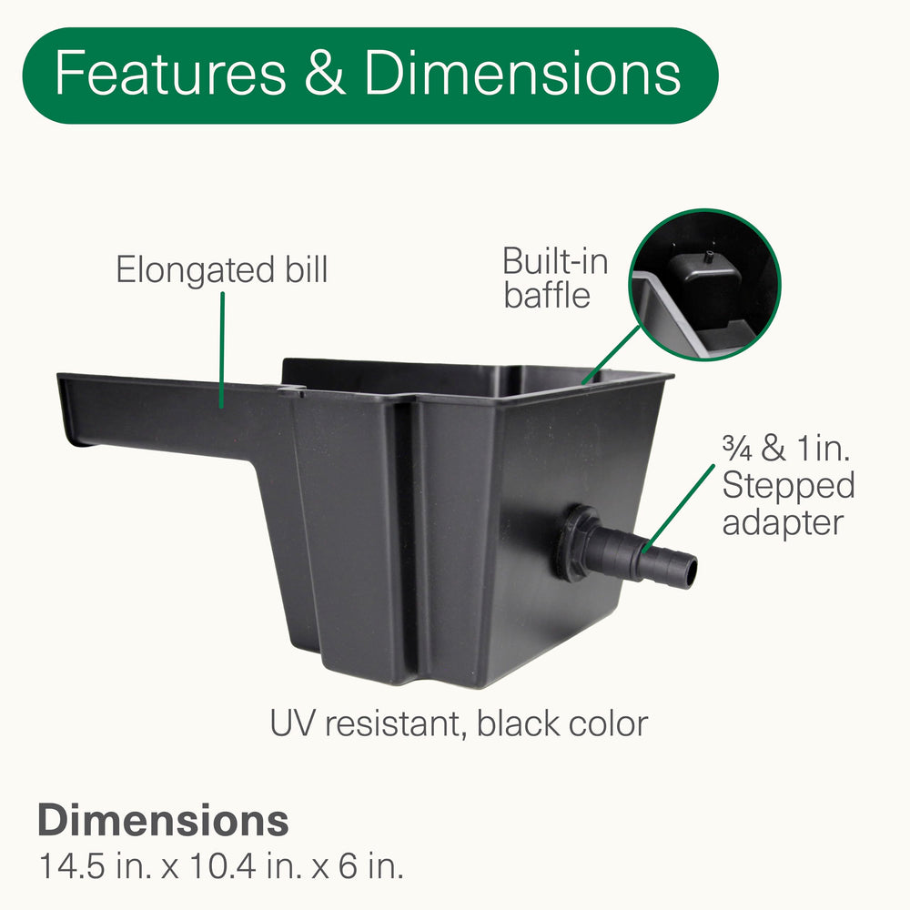 Smartpond spillway flat bottom view demonstrating level placement advantage