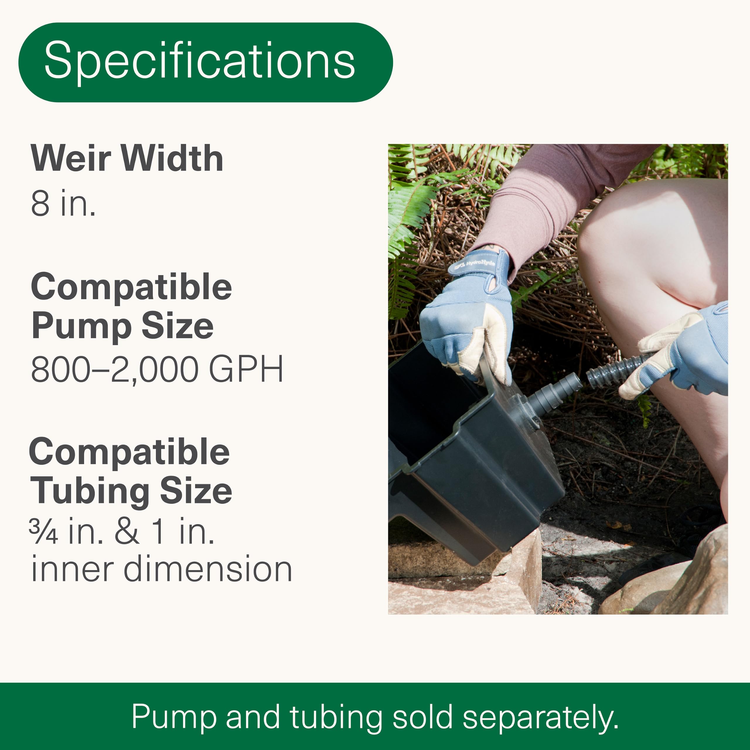 Smartpond spillway side profile with tubing connected for easy installation