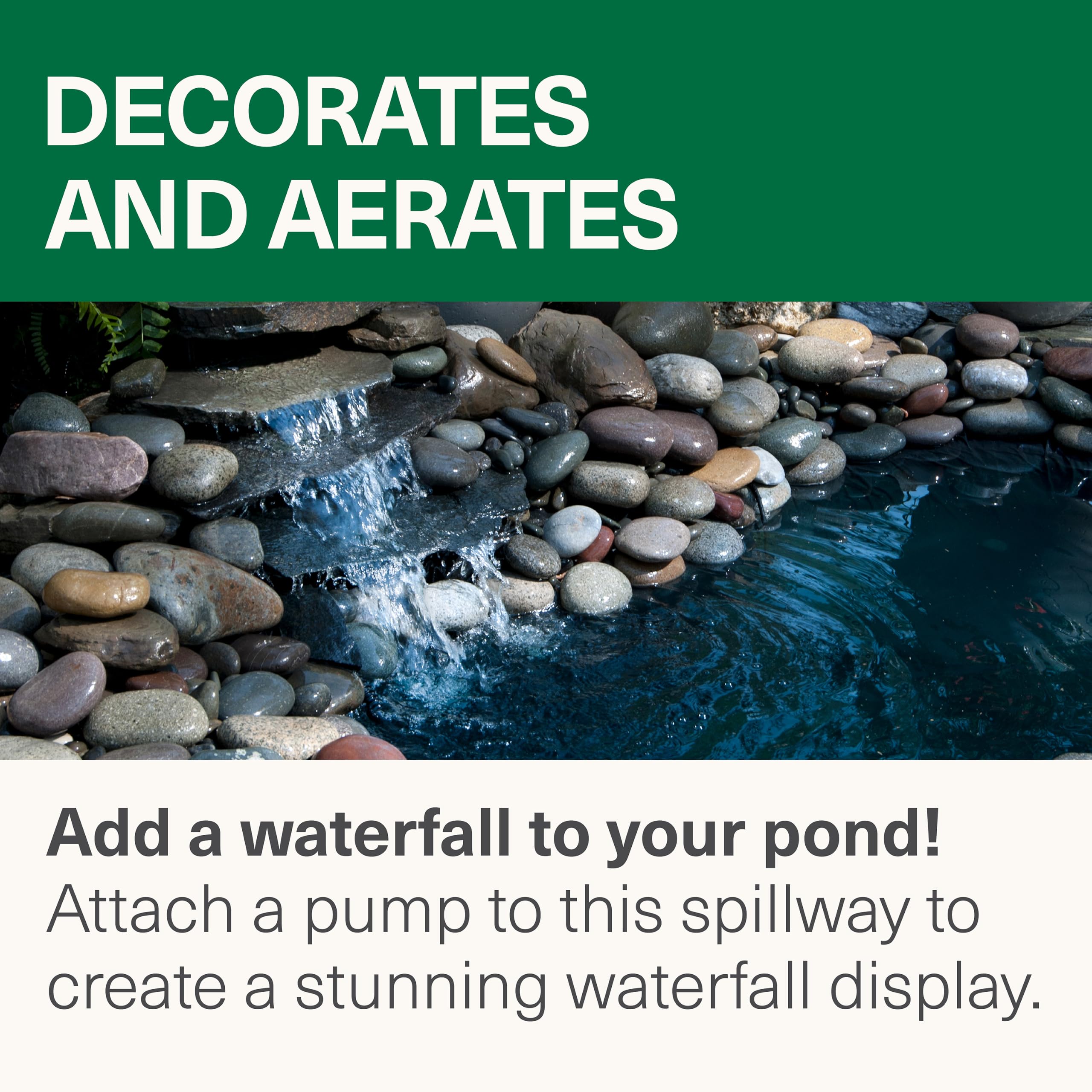 Smartpond spillway concealed under rocks showing durable load-bearing benefit