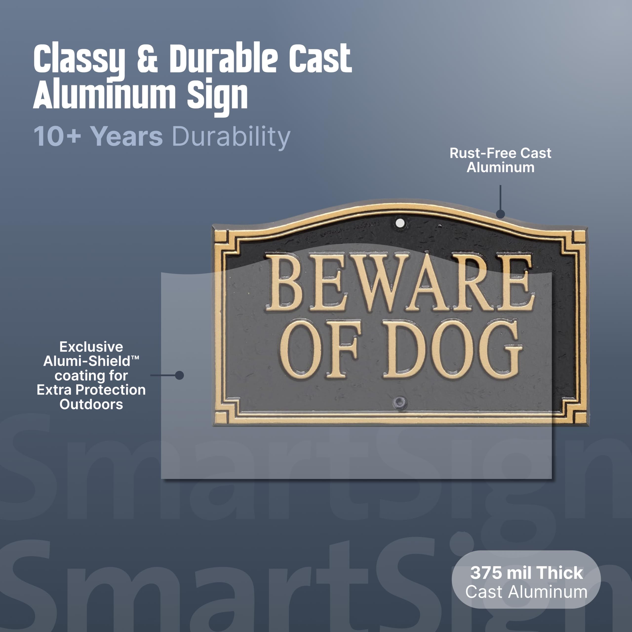 SmartSign close-up of aluminum texture and coating benefit: durable weather-resistant surface