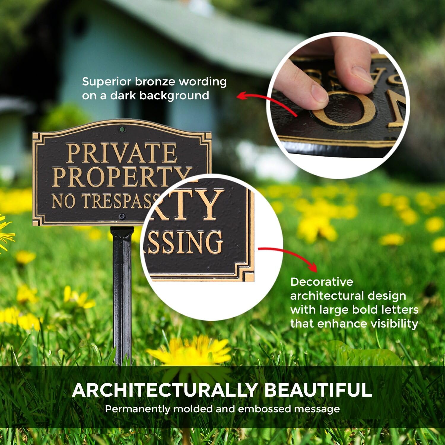 SmartSign plaque staked in garden bed demonstrating discreet, attractive property protection