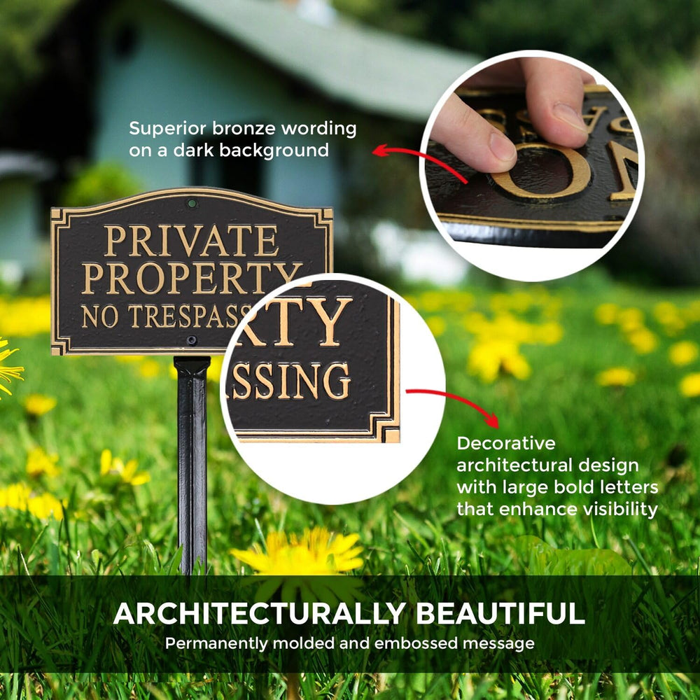 SmartSign plaque staked in garden bed demonstrating discreet, attractive property protection
