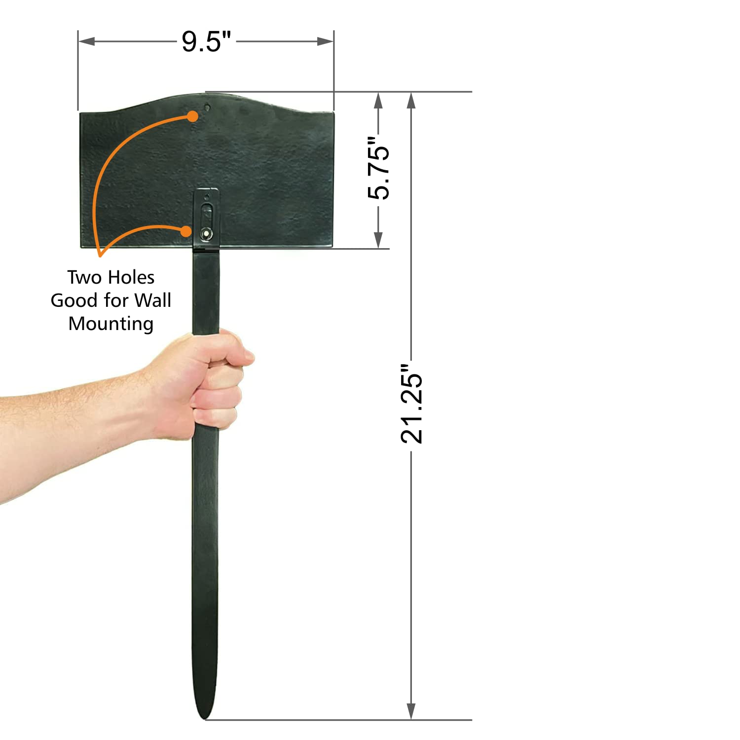 SmartSign plaque next to hand and ruler showing 5.75 by 9.5 inch scale for sizing clarity