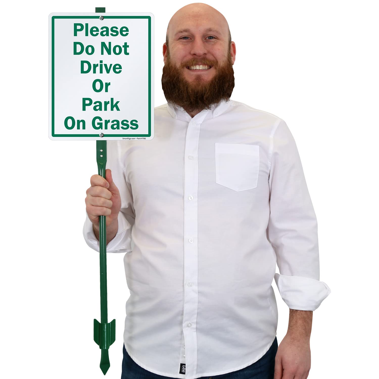 SmartSign installed on grass demonstrating visible turf protection benefit