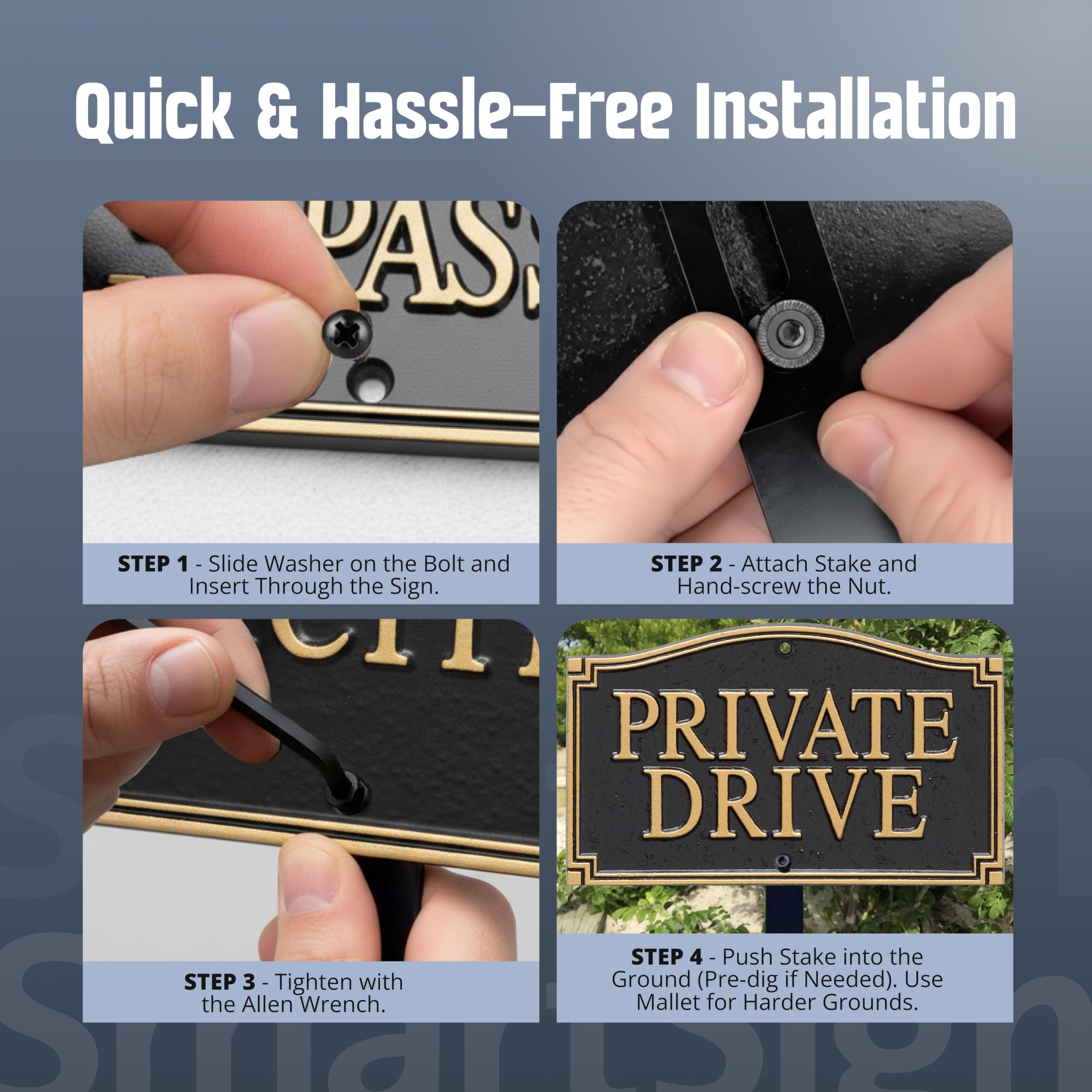 SmartSign plaque with included hardware and stake ready for installation