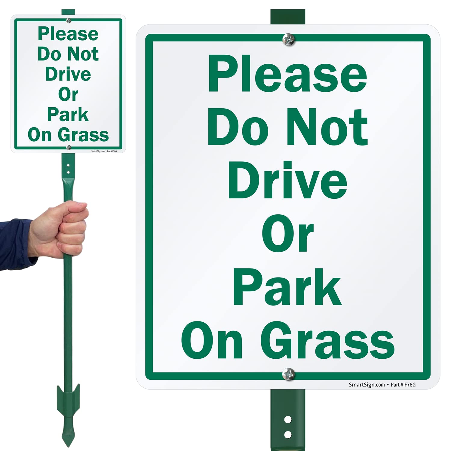 SmartSign close-up of 3-foot enamel-coated stake showing bend resistance