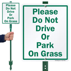 SmartSign close-up of 3-foot enamel-coated stake showing bend resistance